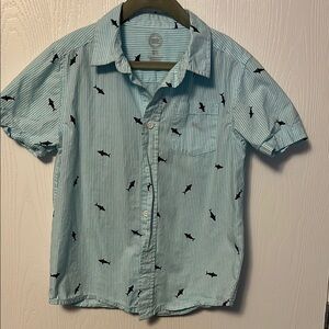 Light Blue Striped Boy’s Shirt with Shark Print